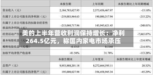 美的上半年营收利润保持增长：净利264.5亿元，称国内家电市场承压-第2张图片