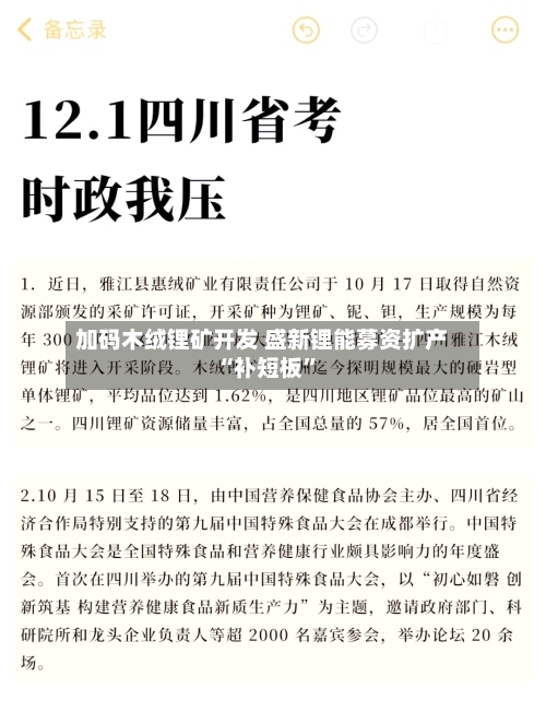 加码木绒锂矿开发 盛新锂能募资扩产“补短板”
