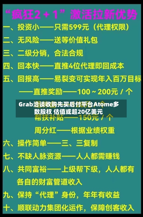 Grab洽谈收购先买后付平台Atome多数股权 估值或超20亿美元