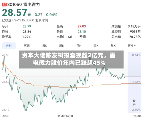 资本大佬陈发树拟套现超2亿元，雷电微力股价年内已跌超45%