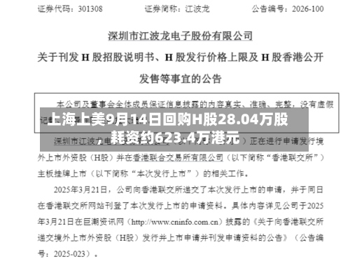 上海上美9月14日回购H股28.04万股，耗资约623.4万港元