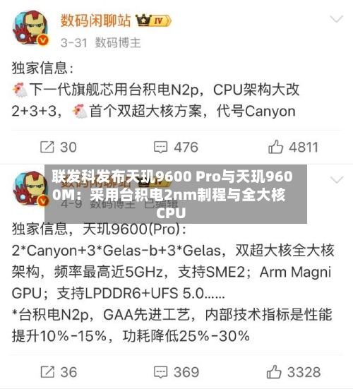 联发科发布天玑9600 Pro与天玑9600M：采用台积电2nm制程与全大核CPU