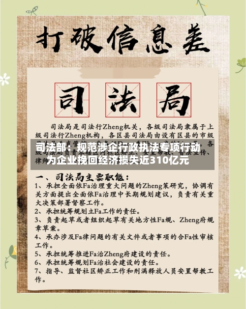 司法部：规范涉企行政执法专项行动为企业挽回经济损失近310亿元