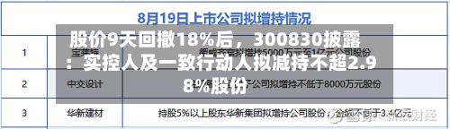 股价9天回撤18%后，300830披露：实控人及一致行动人拟减持不超2.98%股份-第2张图片