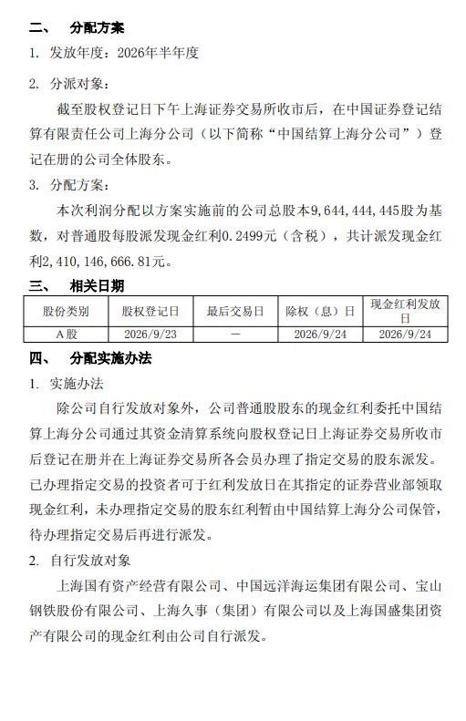 沪农商行：拟于9月24日实施2026年半年度权益分派