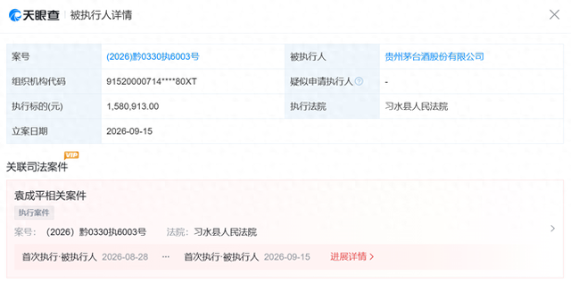 被执行158万元？贵州茅台：系第三方公司内部合同纠纷，法院认定公司不承担任何责任
